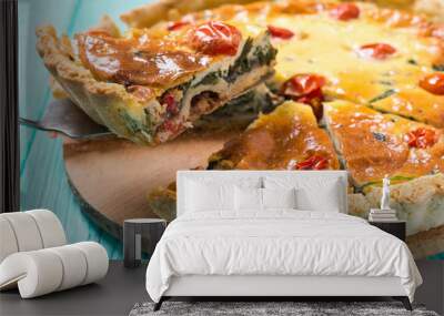 Spinach Quiche lorraine with tomatoes Wall mural