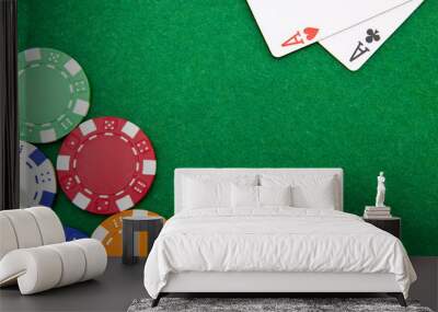 texas holdem pocket aces on casino table with copy space and chi Wall mural