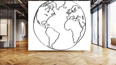 A black and white illustration of a globe, with simplified outlines of continents on a white background, depicting the concept of earth Wall mural