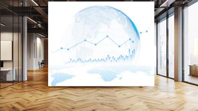 a digital globe with a graph line and bar chart, representing global data analysis, against a white  Wall mural