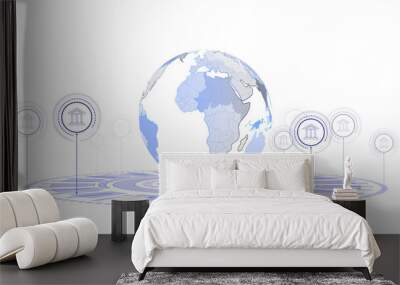 a digital illustration of a stylized globe with infographic icons on a white background, depicting g Wall mural