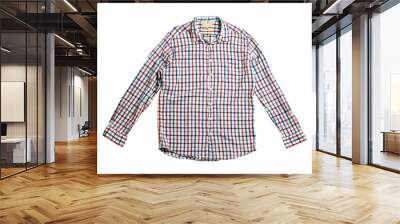 A plaid shirt laid flat against a white background, in a clean and clear presentation perfect for design templates Wall mural