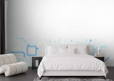 Abstract blue circuit pattern on a white background, depicting a technological or digital concept Wall mural