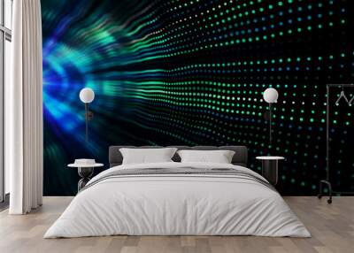 Abstract blue glowing dots in form lines background Wall mural