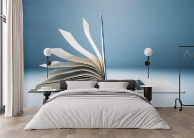 Abstract book and open laptop. Wall mural