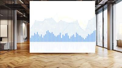 Abstract financial chart with uptrend line graph, bar chart, and city silhouette on white background, concept of business growth. 3D Rendering Wall mural