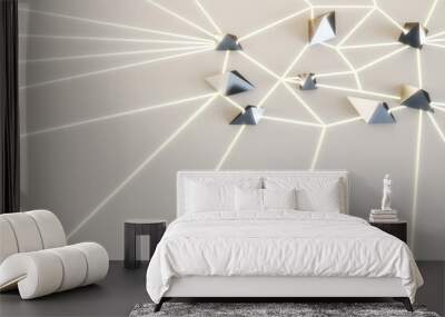 Abstract line connected diamonds on light background. Design concept. 3D Rendering. Wall mural