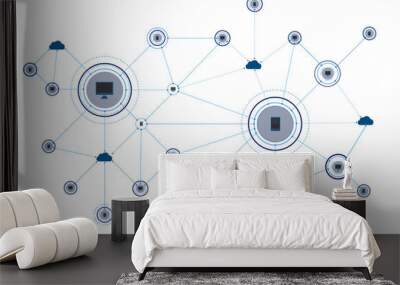 Abstract network connectivity concept with icons on a white background Wall mural