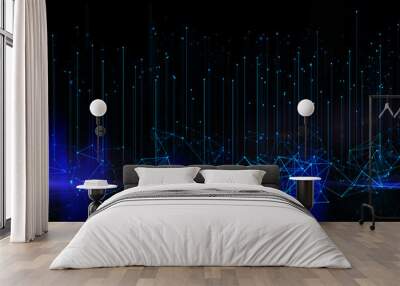 Abstract polygonal lines on dark background. Big data, technology, metaverse and future concept. 3D Rendering. Wall mural