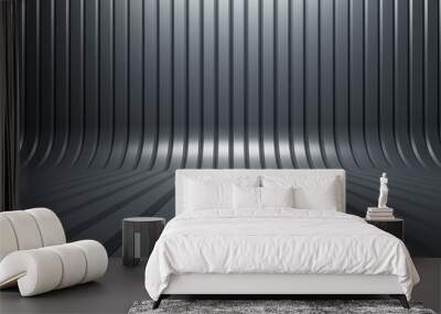 Abstract shiny grey interior with lines. 3D Rendering. Wall mural