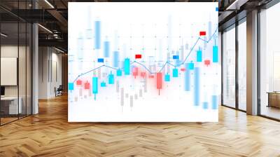 Abstract stock market chart with blue and red bars, a line graph on a grid, representing financial data analysis. 3D Rendering Wall mural