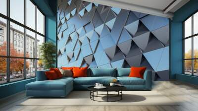 Abstract stylish wallpaper from metallic effect dark volumetric triangles, 3D rendering, mockup Wall mural