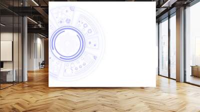 Abstract technological elements arranged in a circular fashion on a white background, depicting a concept of innovation and futuristic design Wall mural