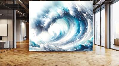 Abstract watercolor wave in shades of blue, dynamic and fluid art. Generative AI Wall mural