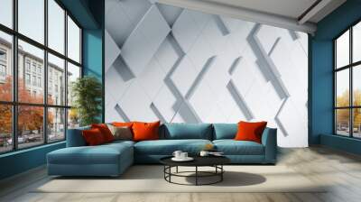 Abstract white square chaotic pattern. Background concept, 3d rendering Wall mural