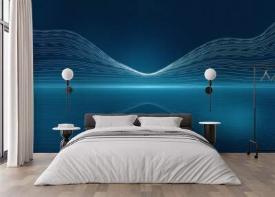 Abstract wide blue digital wave backdrop. 3D Rendering. Wall mural