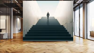 ambitions concept with businessman climbing stairs Wall mural