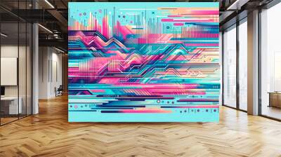 An abstract, colorful composition with dynamic lines and shapes on a light blue background, embodying a vibrant creative concept. Generative AI Wall mural