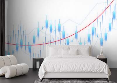 An abstract financial chart with candlestick patterns and a trend line on a white background, representing market analysis. 3D Rendering Wall mural