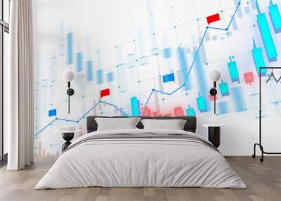 An abstract financial chart with uptrend line graph, bar chart elements in red and blue colors on a grid background, concept of stock market analysis. 3D Rendering Wall mural