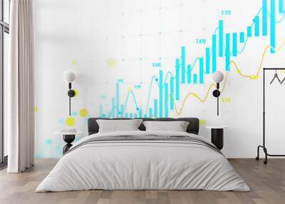 An abstract financial graph with candlestick and line charts on a white background, representing concepts of forex and market analysis Wall mural