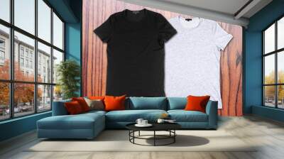 blank t-shirts on the background of wooden wall Wall mural