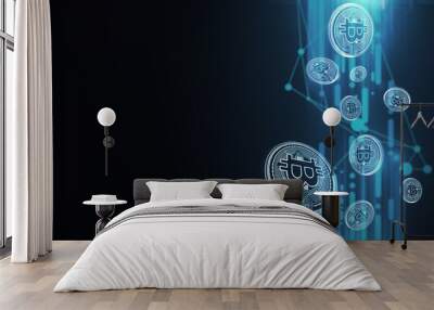 Blue bitcoin wallpaper Wall mural