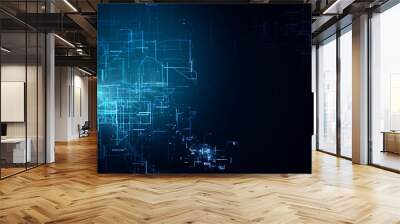 Blue digital lines wallpaper Wall mural