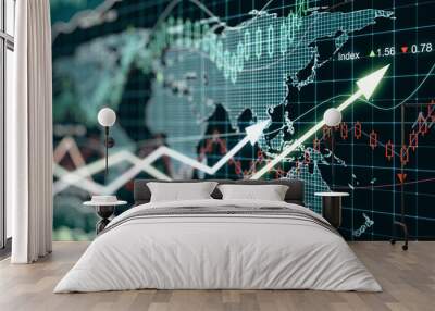 business graph with arrows, global business concept Wall mural