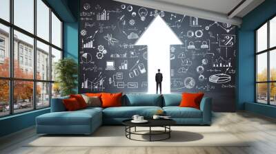 business idea sketch and businessman in arrow exit Wall mural