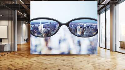 clear vision concept with eyeglasses and night megapolis city ba Wall mural