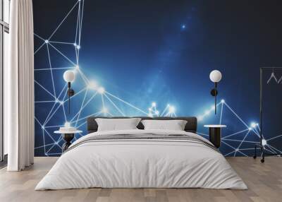 Connected dots on blue background Wall mural