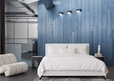 Contemporary office interior with blank wooden wall. Wall mural