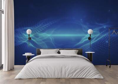 creative digital blue wave interface on blurry wallpaper. technology and ai concept. 3d rendering. Wall mural