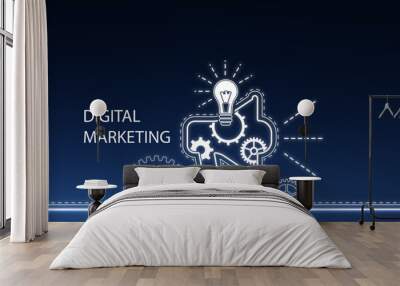 Creative digital marketing hologram on blue background. Promotion and alert concept. 3D Rendering. Wall mural