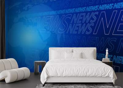 Creative glowing blue breaking news pattern background with globe. Headline, communication and global world concept. 3D Rendering. Wall mural