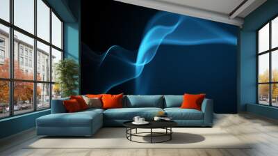 Creative glowing blue wave hologram on dark texture. Technology and metaverse concept. 3D Rendering. Wall mural