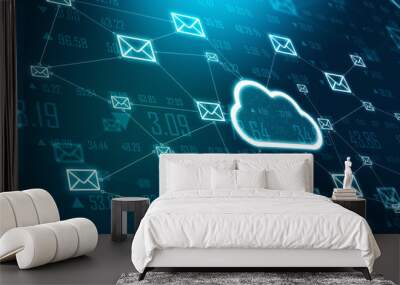 Creative glowing cloud email map hologram. Wall mural