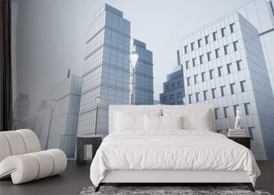 Creative graphic white city background. Building and downtown concept. 3D Rendering. Wall mural