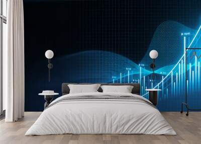 Creative growing business chart hologram on blurry blue background. Corporate future growth plan. 3D Rendering. Wall mural