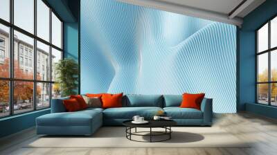 Creative wide blue lines and curves texture. 3D Rendering. Wall mural