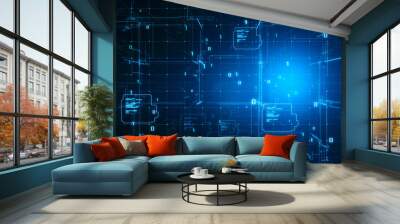 Digital binary code matrix background with scientific technology data of network transmission and connectivity, complexity and data flow of the modern digital age. 3D rendering Wall mural