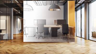 Drawing coworking office interior Wall mural