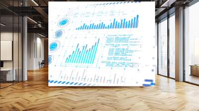 Financial data chart with bars and graphs overlaid with code, isolated on a white background. Concept of data analysis and technology. 3D Rendering Wall mural