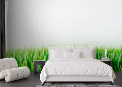 Fresh green grass field on a foggy white background, symbolizing growth and vitality. Generative AI Wall mural