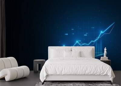 Future of finance with innovative trading and investing platform. 3D rendering of a dark blue technological background, complete with digital glowing stock market graphs and financial diagrams Wall mural