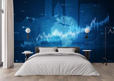 Futuristic Cityscape with Financial Growth Chart. 3D Rendering Wall mural