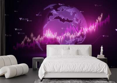 Global Stock Market Trend Analysis Purple Hue. 3D Rendering Wall mural