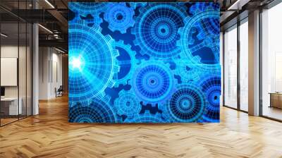 Glowing blue cogwheels background Wall mural