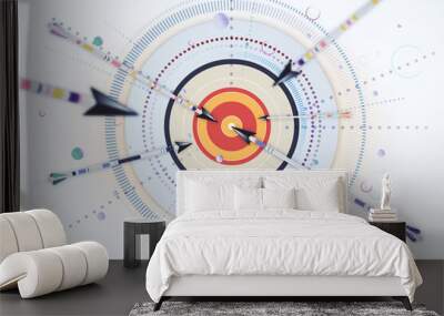 Goal and business success concept with bullseye effect when all arrows heading to dart board center. 3D rendering Wall mural